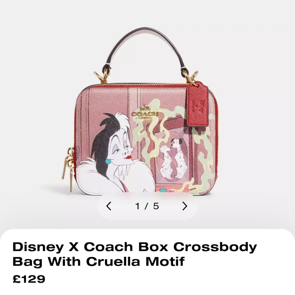 Disney X Coach Pink Crossbody Bag with Cruella Motif